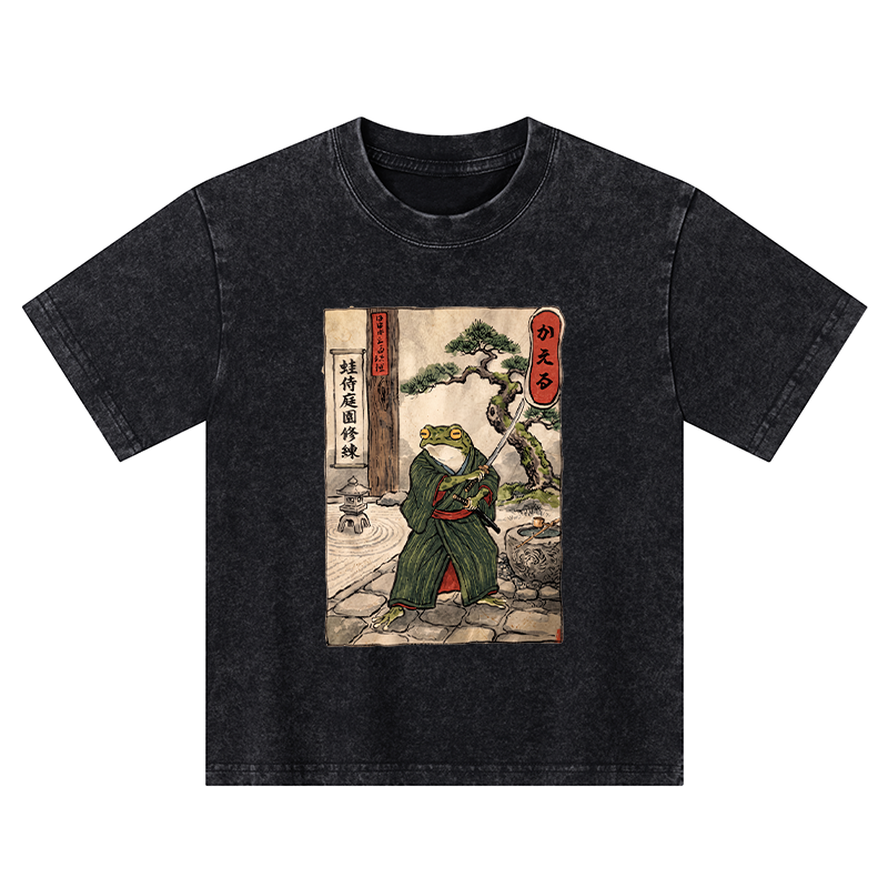 Tokyo-Tiger Samurai Frog Training Kids Washed T-Shirt