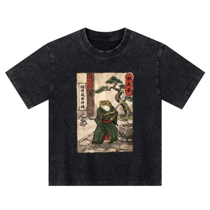 Tokyo-Tiger Samurai Frog Training Kids Washed T-Shirt