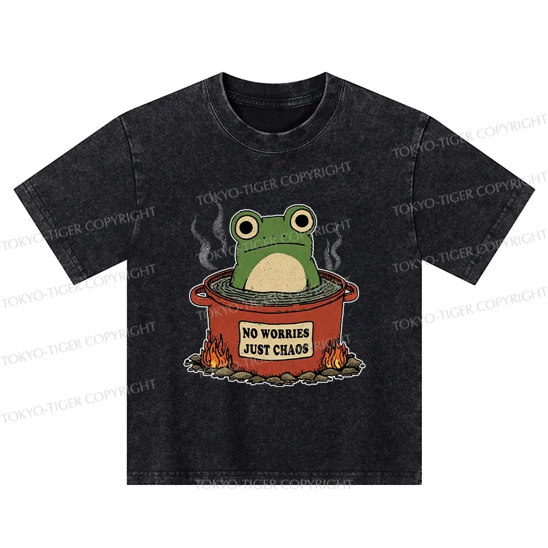 Tokyo-Tiger Frog：No Worries，Just Chaos Kids Washed T-Shirt