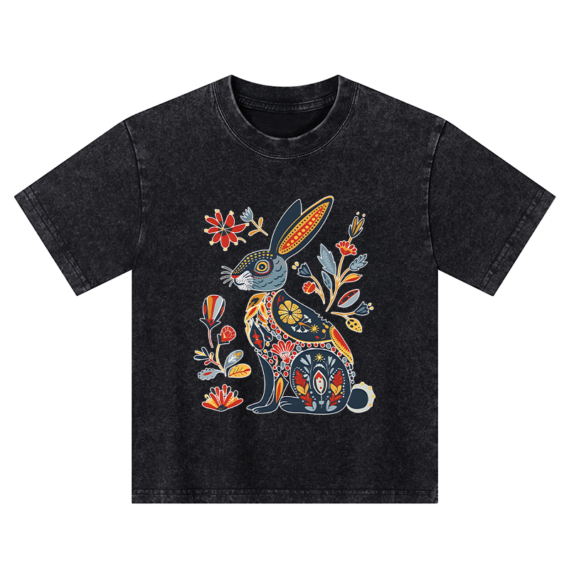 Tokyo-Tiger Folk Hare Bloom Kids Washed T-Shirt