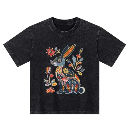 Tokyo-Tiger Folk Hare Bloom Kids Washed T-Shirt