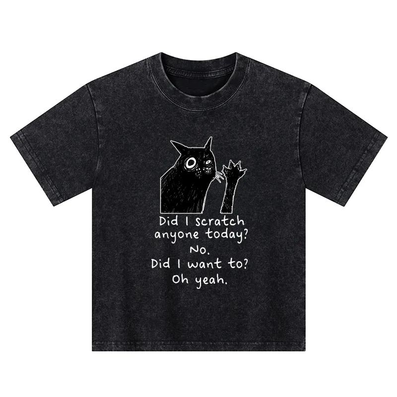 Tokyo-Tiger Black Cat Scratches People Kids Washed T-Shirt