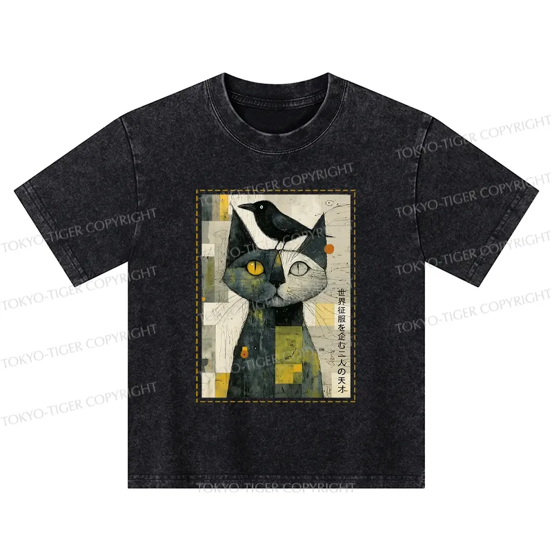 Tokyo-Tiger The Cat And The Crow Are Planning To Rule The World Kids Washed T-Shirt