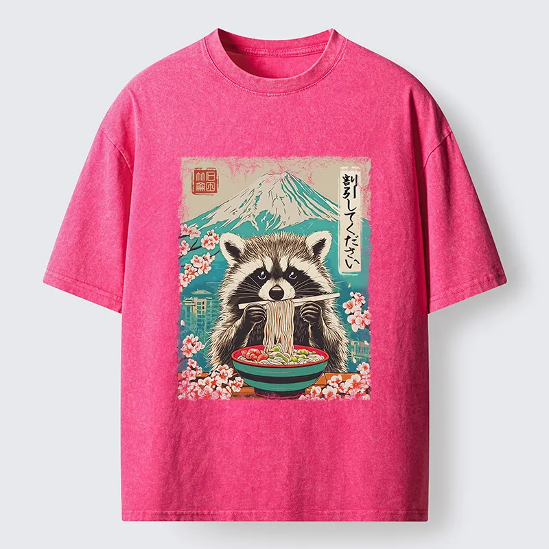 Tokyo-Tiger Please Give Raccoon A Discount Washed T-Shirt