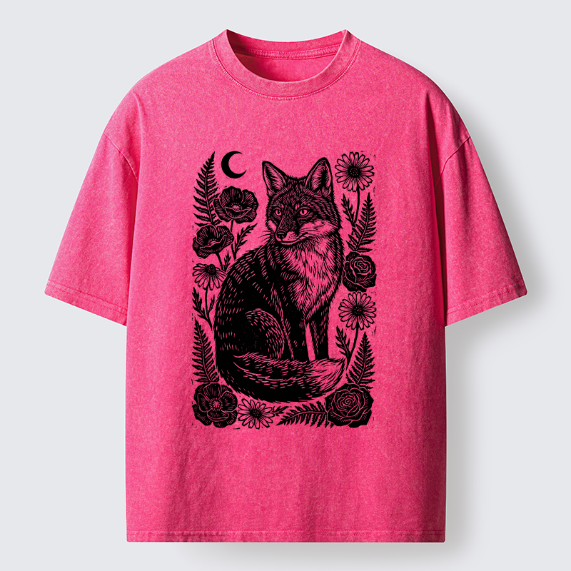 Tokyo‑Tiger Wild Fox Floral Vibe Washed T‑Shirt