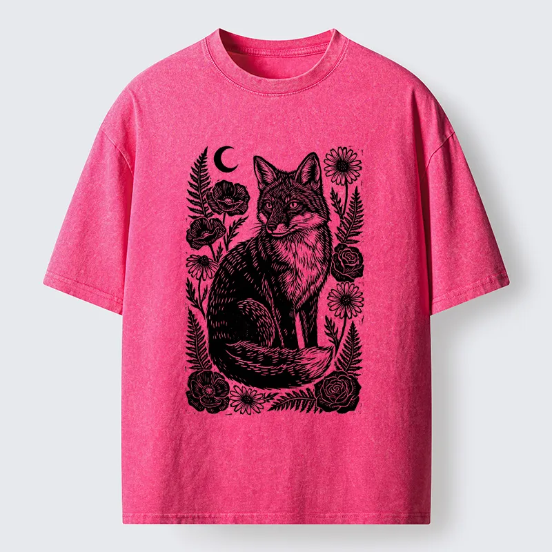 Tokyo‑Tiger Wild Fox Floral Vibe Washed T‑Shirt