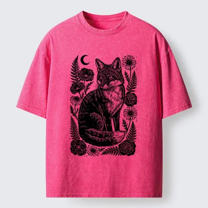 Tokyo‑Tiger Wild Fox Floral Vibe Washed T‑Shirt