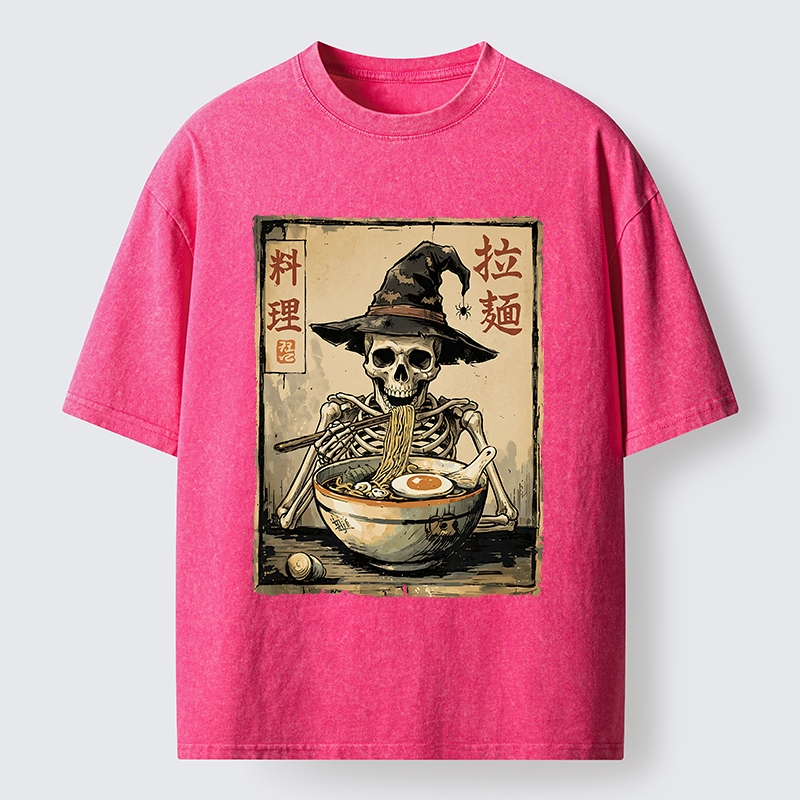 Tokyo‑Tiger Skeleton Ramen Meme Washed T‑Shirt