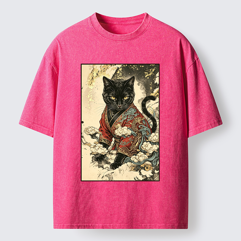 Tokyo‑Tiger Traditional Robe Cat Art Washed T‑Shirt
