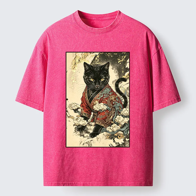 Tokyo‑Tiger Traditional Robe Cat Art Washed T‑Shirt