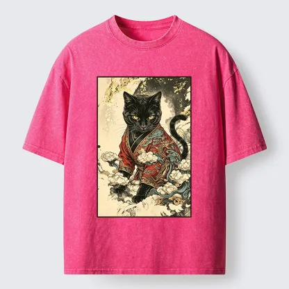 Tokyo‑Tiger Traditional Robe Cat Art Washed T‑Shirt