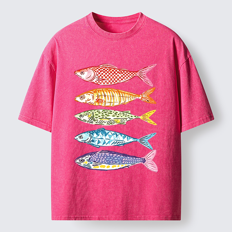 Tokyo‑Tiger Colorful Multi Pattern Fish Washed T‑Shirt
