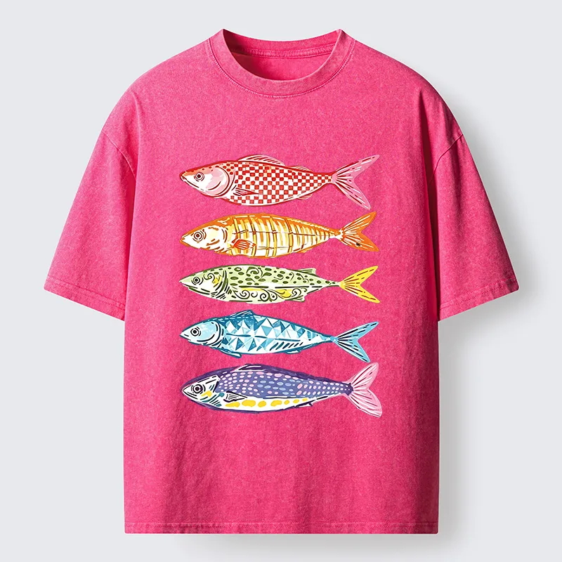 Tokyo‑Tiger Colorful Multi Pattern Fish Washed T‑Shirt