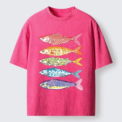 Tokyo‑Tiger Colorful Multi Pattern Fish Washed T‑Shirt