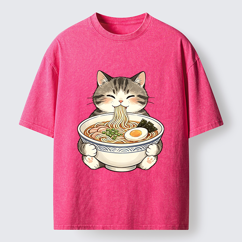 Tokyo‑Tiger Funny Cat Ramen Meme Washed T‑Shirt