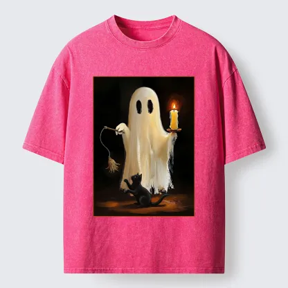 Tokyo‑Tiger Ghost Cat Halloween Art Washed T‑Shirt