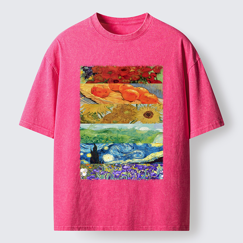 Tokyo‑Tiger Van Gogh Floral Scene Art Washed T‑Shirt
