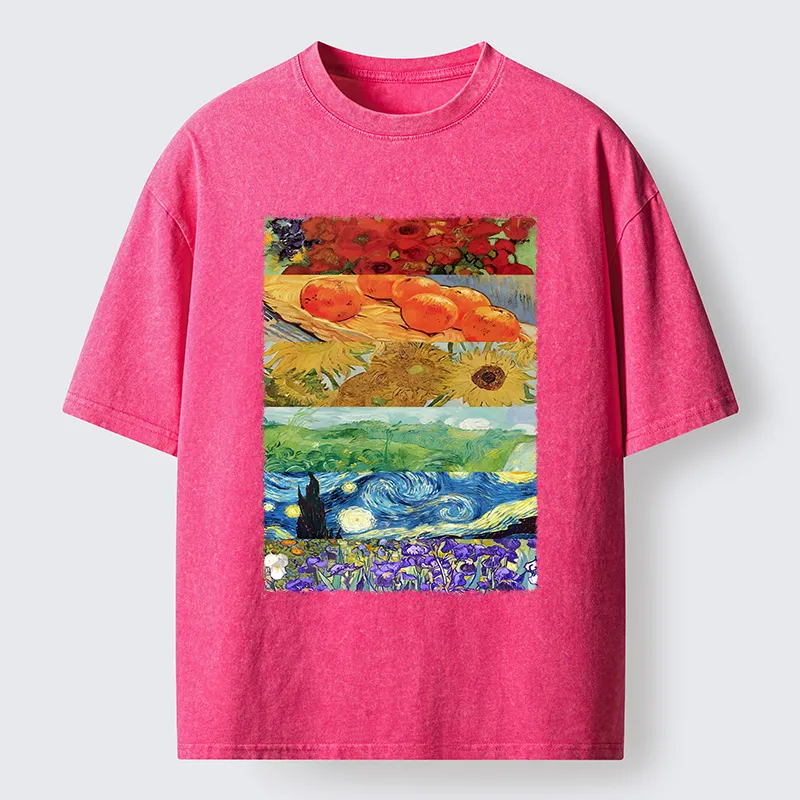 Tokyo‑Tiger Van Gogh Floral Scene Art Washed T‑Shirt
