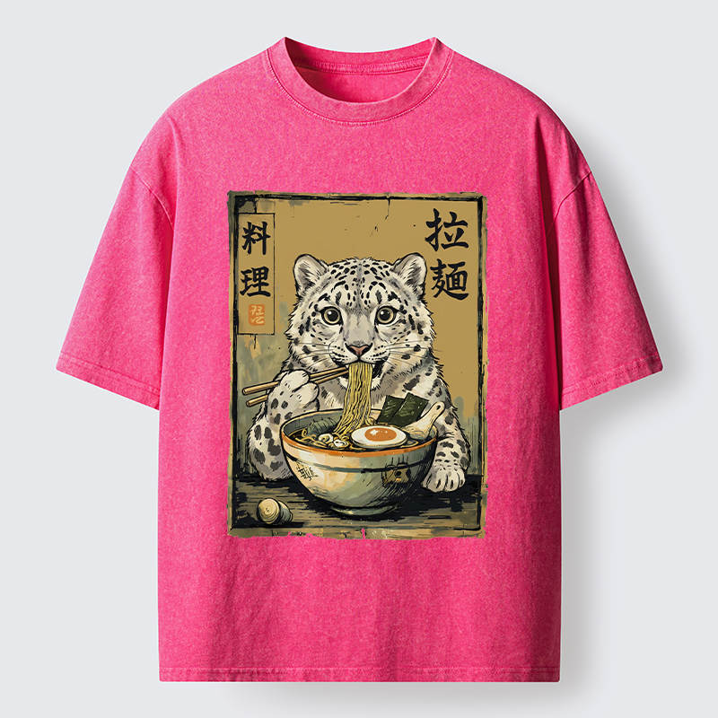 Tokyo‑Tiger Snow Leopard Ramen Washed T-Shirt