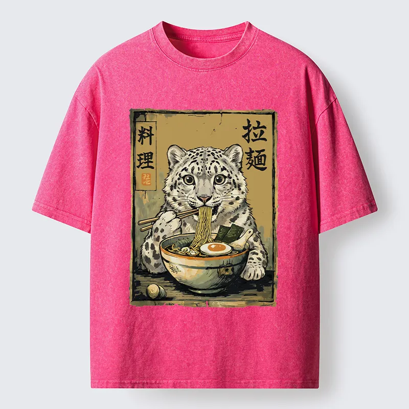 Tokyo‑Tiger Snow Leopard Ramen Washed T-Shirt
