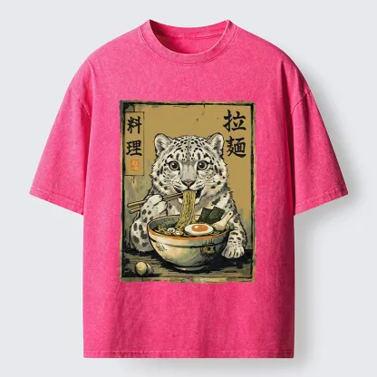 Tokyo‑Tiger Snow Leopard Ramen Washed T-Shirt