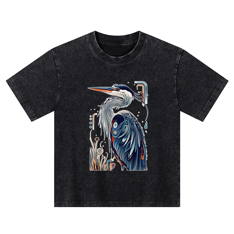 Tokyo-Tiger Stylish Blue Heron Kids Washed T-Shirt