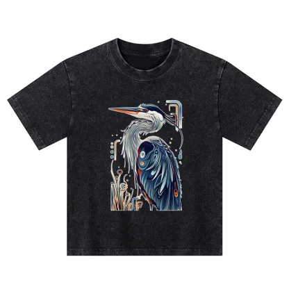 Tokyo-Tiger Stylish Blue Heron Kids Washed T-Shirt