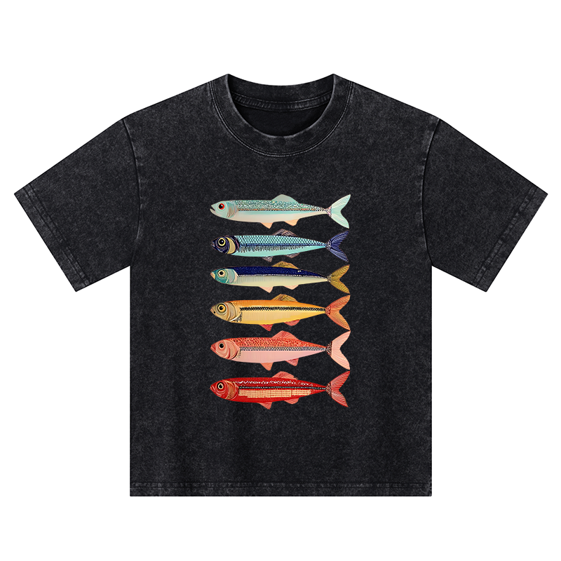 Tokyo-Tiger Colorful Fish Stack Kids Washed T-Shirt