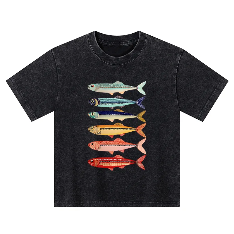 Tokyo-Tiger Colorful Fish Stack Kids Washed T-Shirt