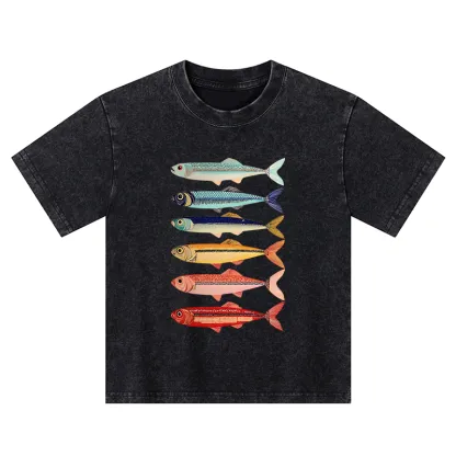 Tokyo-Tiger Colorful Fish Stack Kids Washed T-Shirt