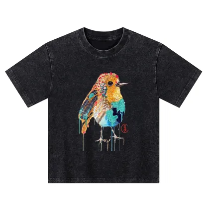 Tokyo-Tiger Sparkly Wild Bird Kids Washed T-Shirt