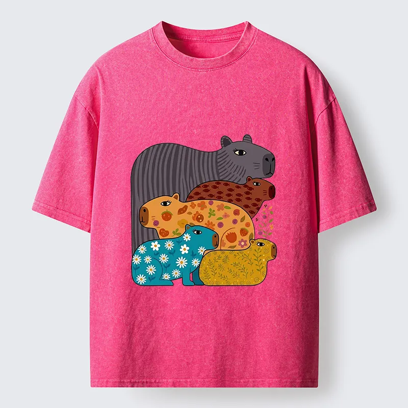 Tokyo-Tiger A Group Of Colorful Capybaras Washed T-Shirt