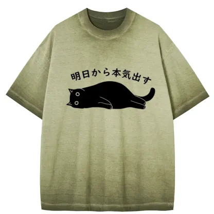 Tokyo-Tiger I'm Going To Get Serious Tomorrow Gradient Washed T-Shirt