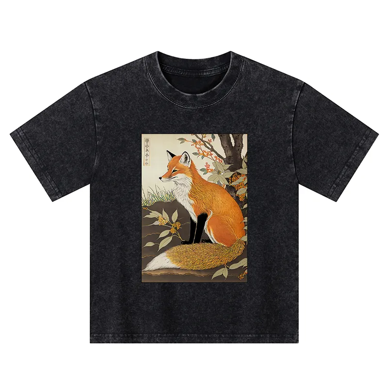Tokyo-Tiger Ukiyo-e Fox Kids Washed T-Shirt