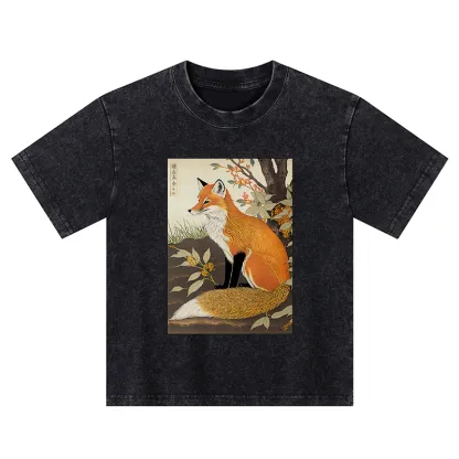 Tokyo-Tiger Ukiyo-e Fox Kids Washed T-Shirt