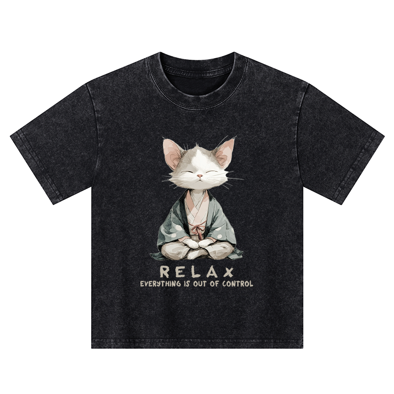 Tokyo-Tiger Zen Cat Relaxation，Everything's Out Of Control Kids Washed T-Shirt