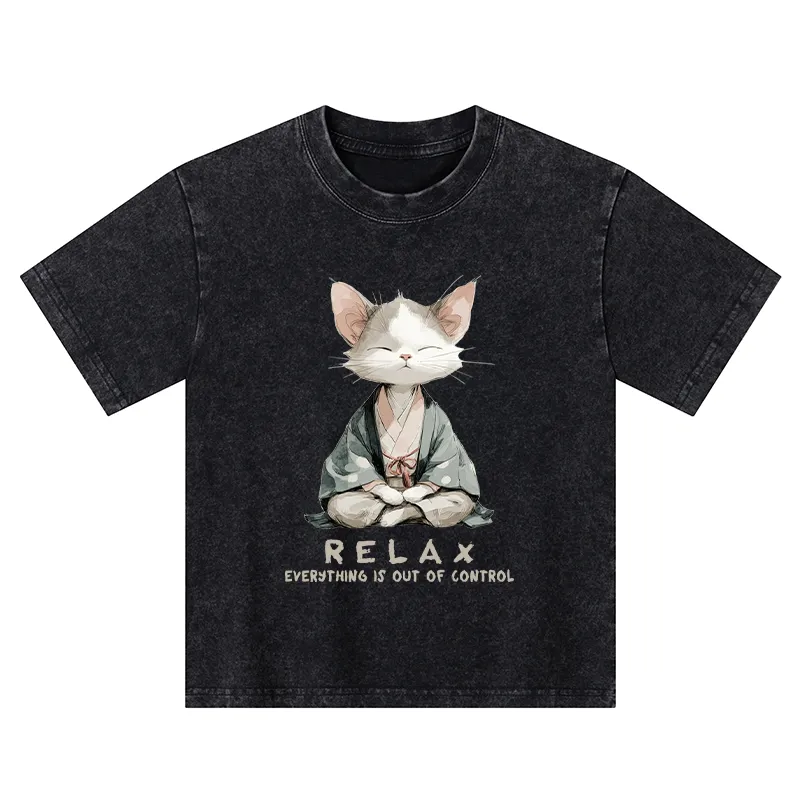 Tokyo-Tiger Zen Cat Relaxation，Everything's Out Of Control Kids Washed T-Shirt