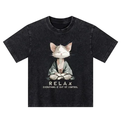 Tokyo-Tiger Zen Cat Relaxation，Everything's Out Of Control Kids Washed T-Shirt