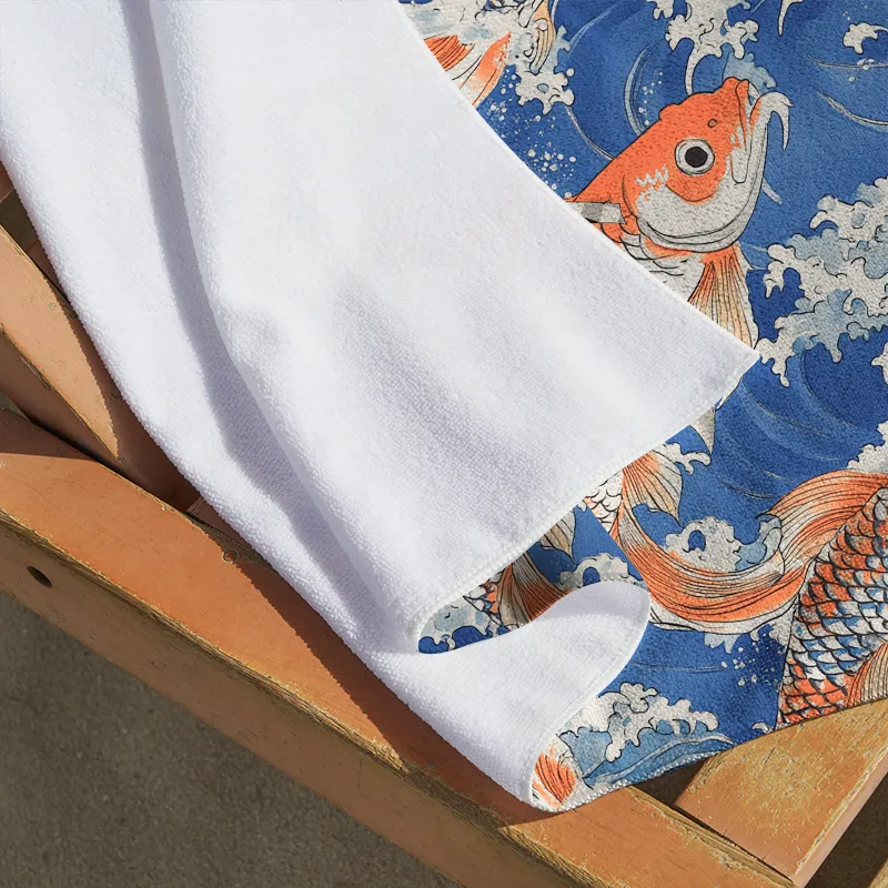 Tokyo-Tiger Sumo Wrestler Holding A Koi Beach Towel