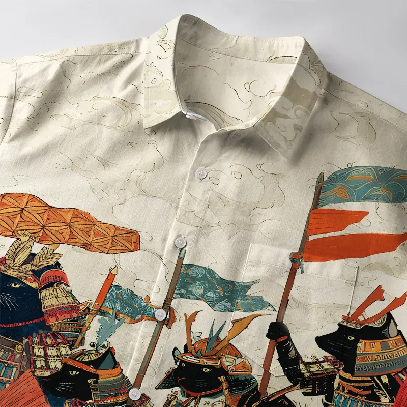Tokyo-Tiger Marching Rat Samurai Button-up Shirt