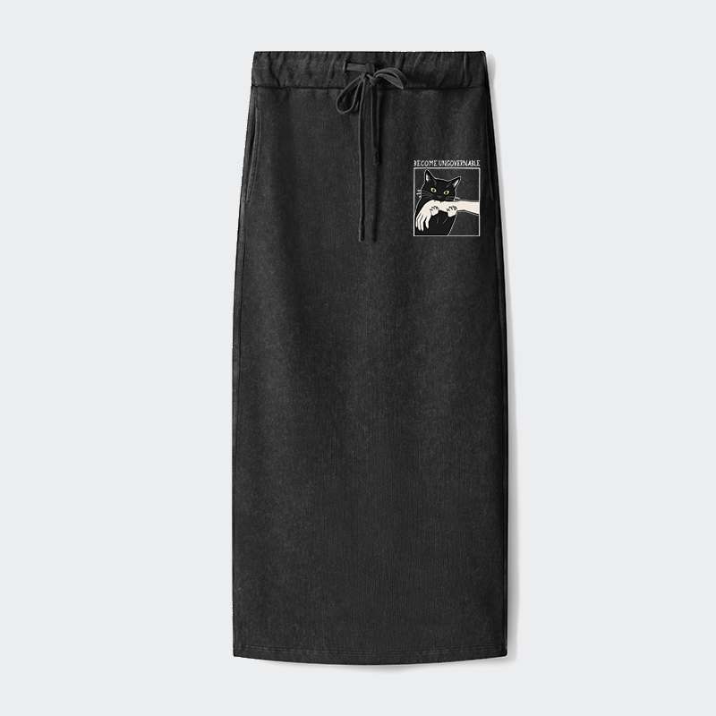 Tokyo-Tiger Black Cat Biting Washed Terry Skirt