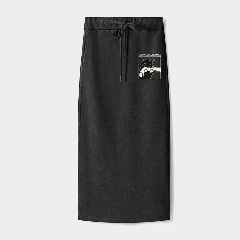 Tokyo-Tiger Black Cat Biting Washed Terry Skirt