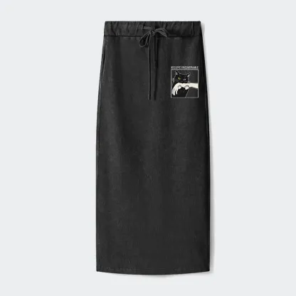 Tokyo-Tiger Black Cat Biting Washed Terry Skirt