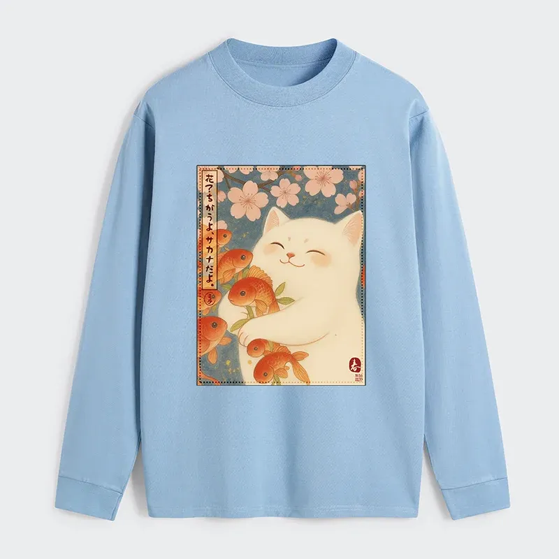 Tokyo-Tiger Funny Ukiyoe Cat and Fish Flower Classic Long Sleeve T-Shirt