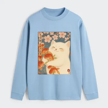 Tokyo-Tiger Funny Ukiyoe Cat and Fish Flower Classic Long Sleeve T-Shirt