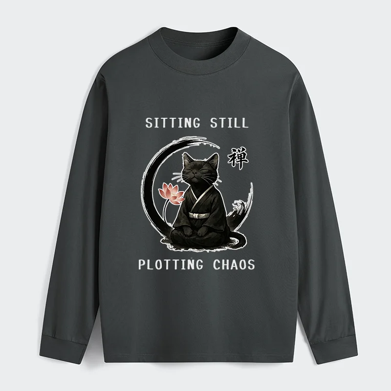 Tokyo-Tiger Sitting Still  Plotting Chaos Calming Zen Cat Funny Classic Long Sleeve T-Shirt