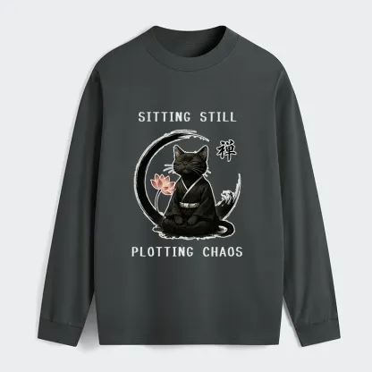 Tokyo-Tiger Sitting Still  Plotting Chaos Calming Zen Cat Funny Classic Long Sleeve T-Shirt