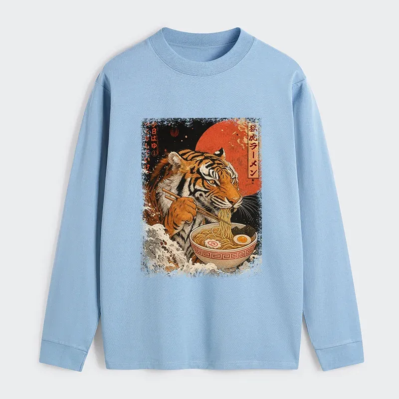 Tokyo-Tiger Ukiyoe Japan Tiger Eating Ramen Classic Long Sleeve T-Shirt