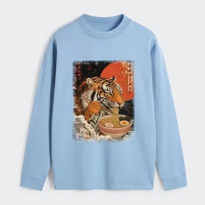 Tokyo-Tiger Ukiyoe Japan Tiger Eating Ramen Classic Long Sleeve T-Shirt