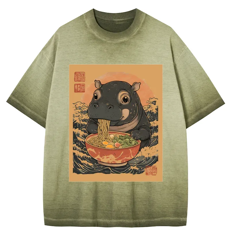 Tokyo-Tiger Moo Deng Eat Ramen Gradient Washed T-Shirt